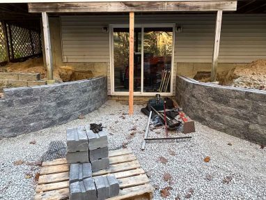 Reliable landscaper near Salem NH for residential patio retaining wall renovation.