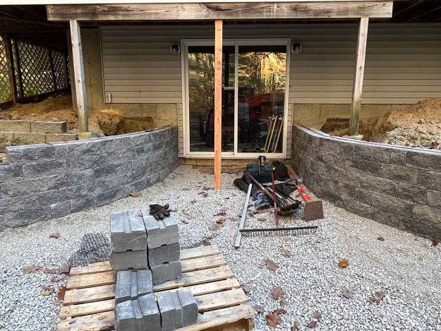 Reliable landscaper near Salem NH for residential patio retaining wall renovation.